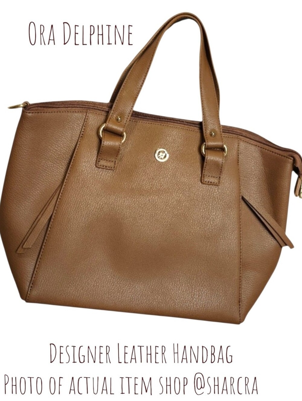 Ora Delphine Chestnut Brown pebble leather Shoulder Handbag 2 exterior pockets